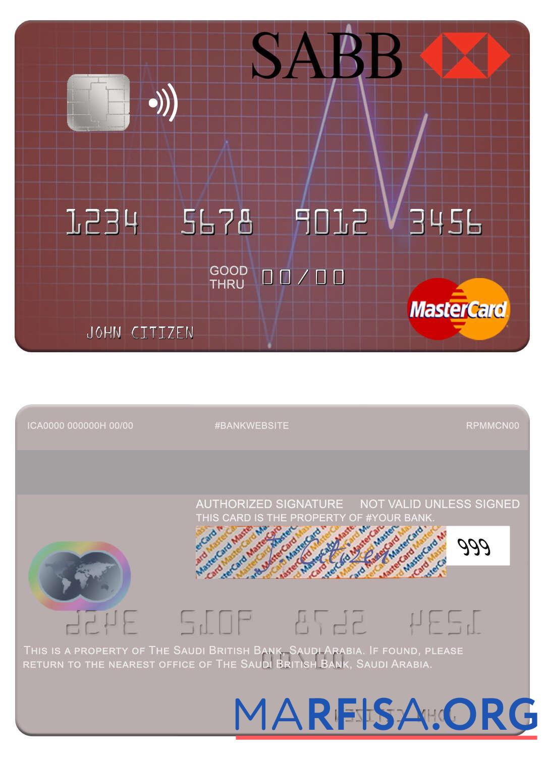 Printable Saudi Arabia The Saudi British Bank mastercard example